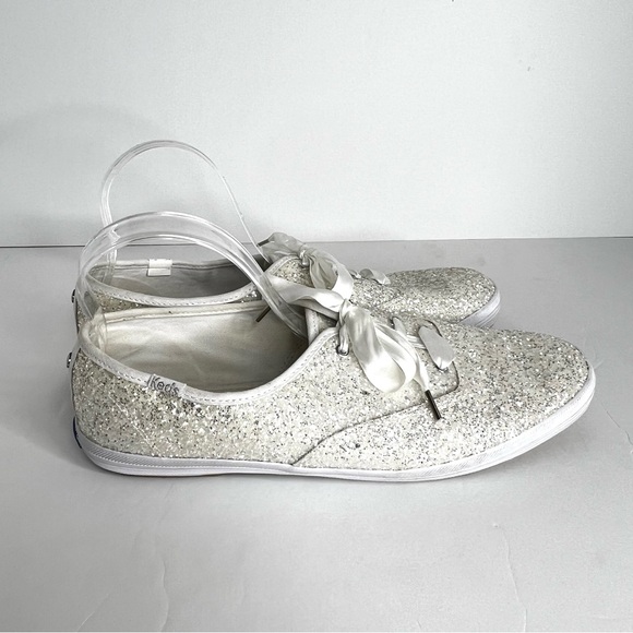 Keds X Kate Spade White Glitter Champion Lace-Up Sneakers Wedding Prom Sz 11 - Picture 3 of 8